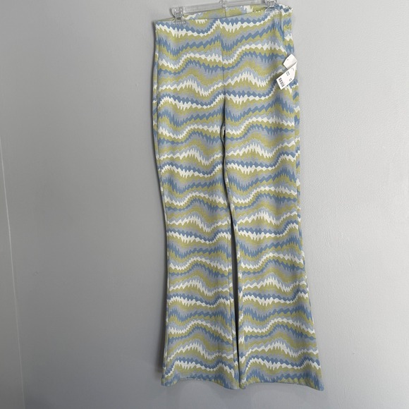 Urban Outfitters Pants - Urban Outfitters Blue Green Zigzag Knit Flare Pants High Waisted Large OB1500994